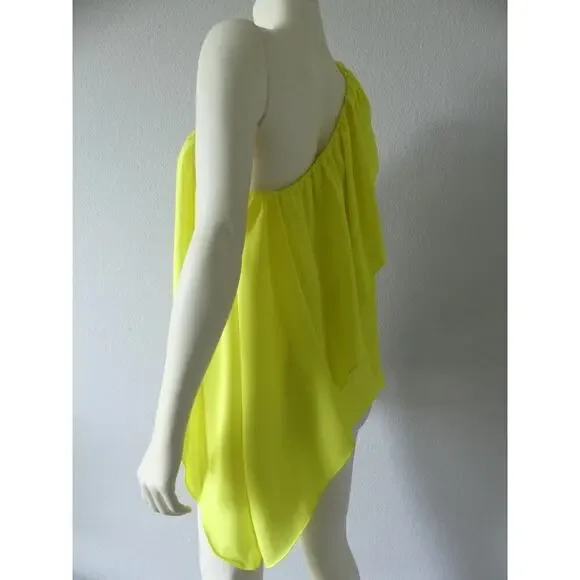 Trina Turk Satisfied One-Shoulder Top NWT Yellow Layer Flutter Flowy Summer Sz M - Picture 3 of 10
